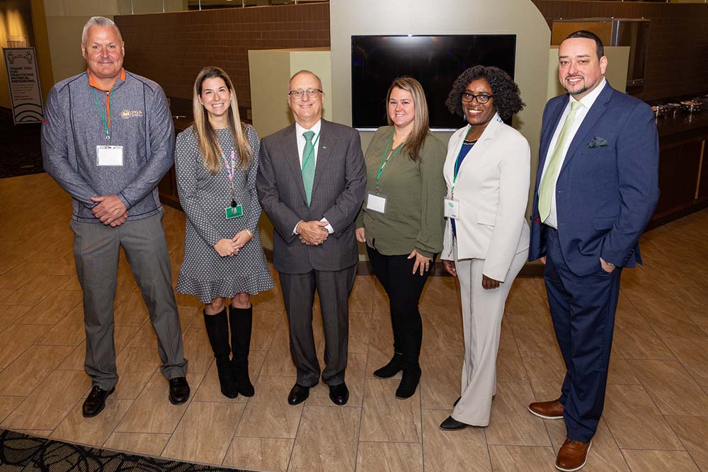 From left: James Miller, Tournament Director, Twin Bridges Championship of the LPGA Epson Tour; Victoria Hostig, Executive Director, CDPHP The Foundation: John D. Bennett, MD, President and CEO of CDPHP; Jackie Foster, Director of Outpatient Services, Peter Young Housing Industries and Treatment, Inc.; Danielle Davis, Director, BIPOC Business Growth, Capital Region Chamber; Jason Benitez, Vice President, Diversity, Equity and Inclusion, Capital Region Chamber